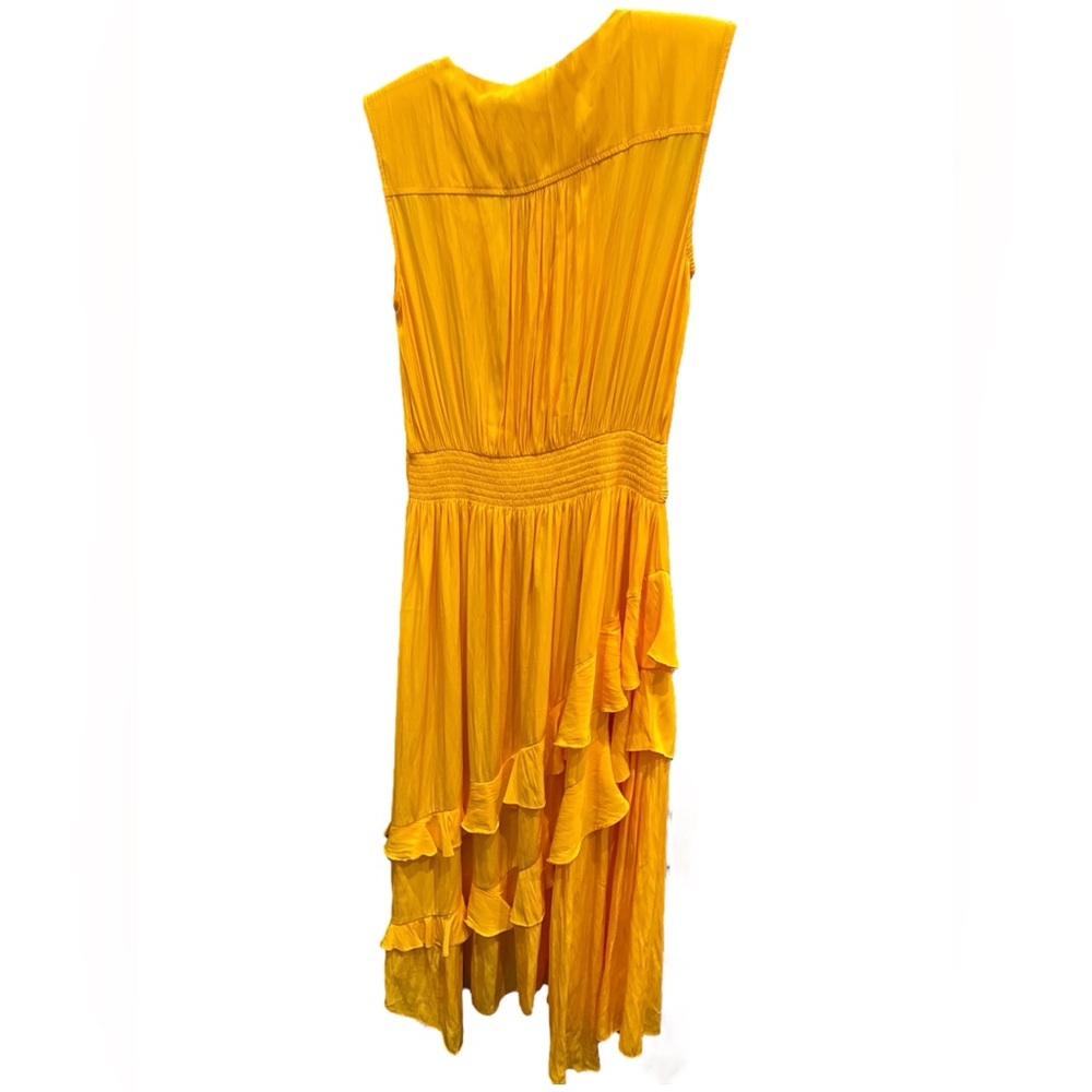 NWT Ramy Brook Hadlee Dress Yuzu Yellow Midi Size M Tiered Ruffle - Picture 5 of 9